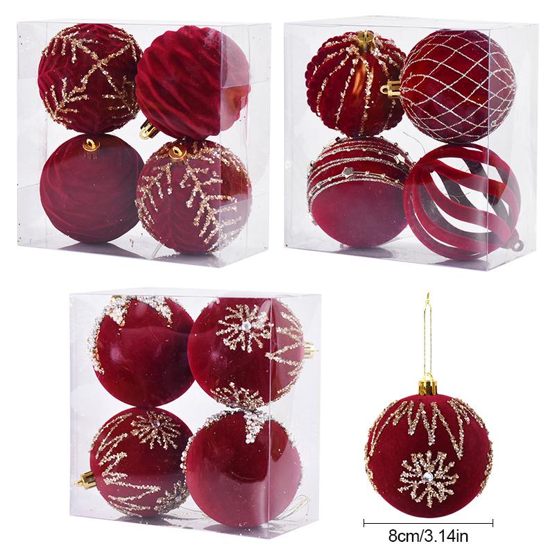 4Pcs 8CM Wine Red Christmas Ball Ornaments Big Xmas Tree Hanging Pendant 2024 Christmas Decorations For Home 2025 New Year Gifts