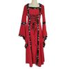 Women Dress Medieval Royal Style Lace-up Hooded Bat Sleeve Maxi Dress Waist-Cinching Square Collar Stage Performance Renaissance Cosplay Costume