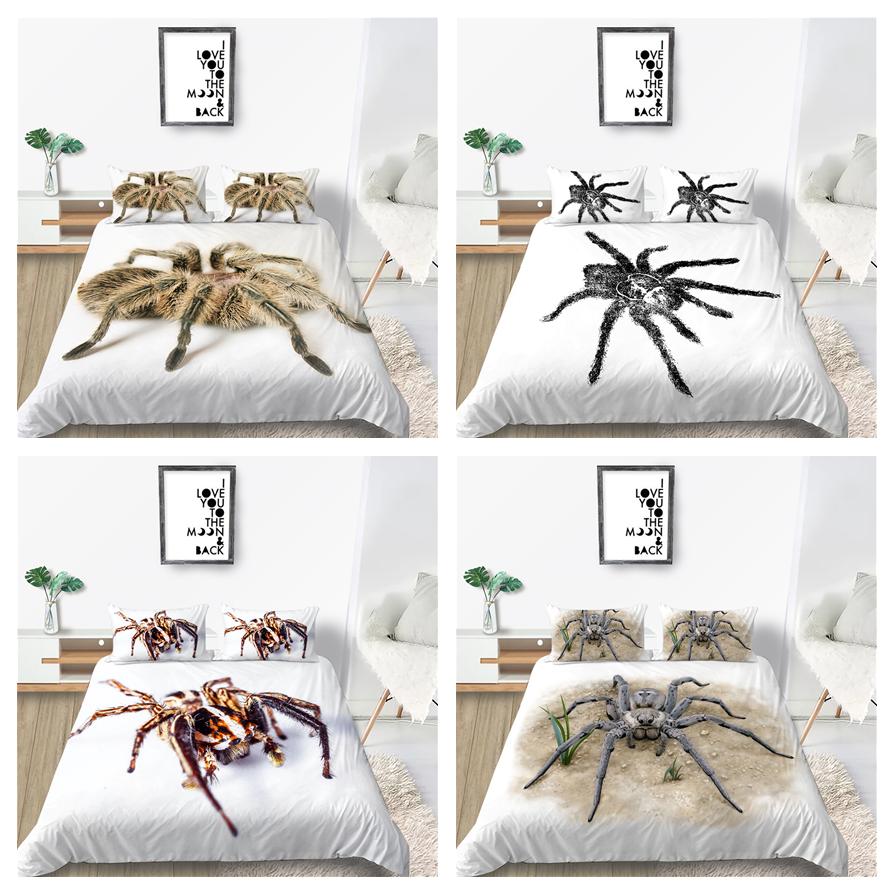 3D пододеяльник из микрофибры, белый фон, паук, постельное белье, двуспальная кровать, полноразмерное белое покрывало, моющийся и удобный домашний декор