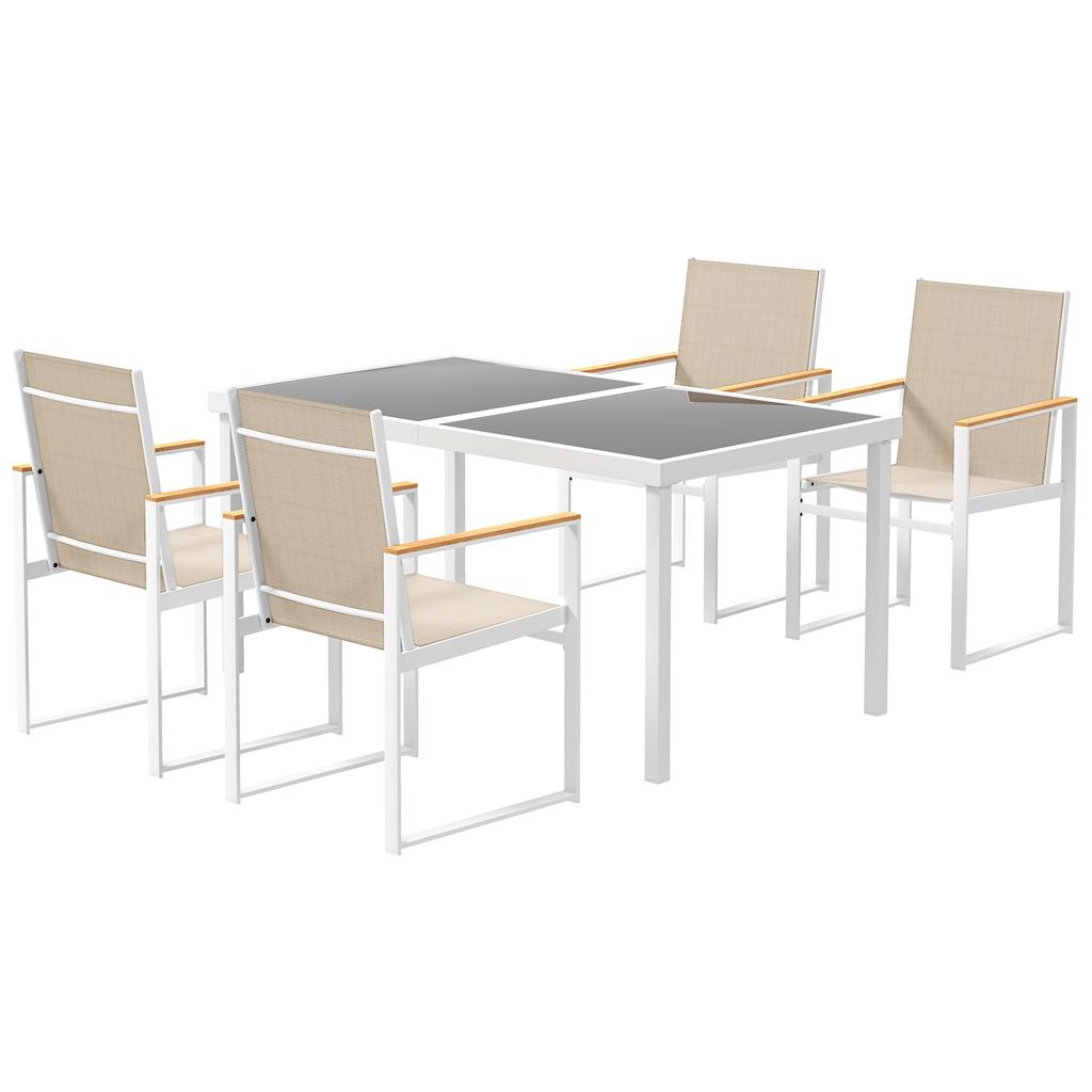 5 Piece Garden Furniture Set with 4 Armchairs and Tempered Glass Table Top, for Deck, Balcony