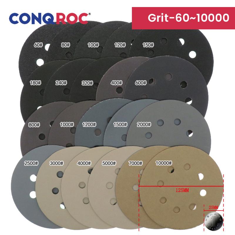 125mm(5-Inch) 8-Hole Sanding Discs Silicon Carbide Waterproof Wet & Dry Sandpapers Hook & Loop 100-Piece Grit P60~5000