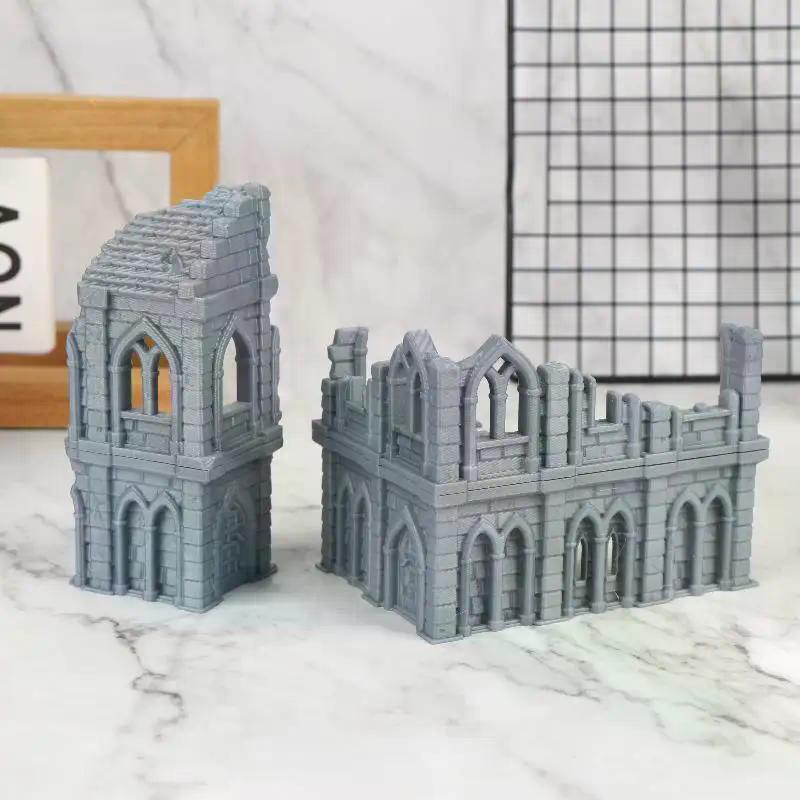 3D-печатный готический руины зданий Ландшафт Декорации Неокрашенный Мини-модель здания Набор Для DND Варгейминг Ландшафт Декорации Здание