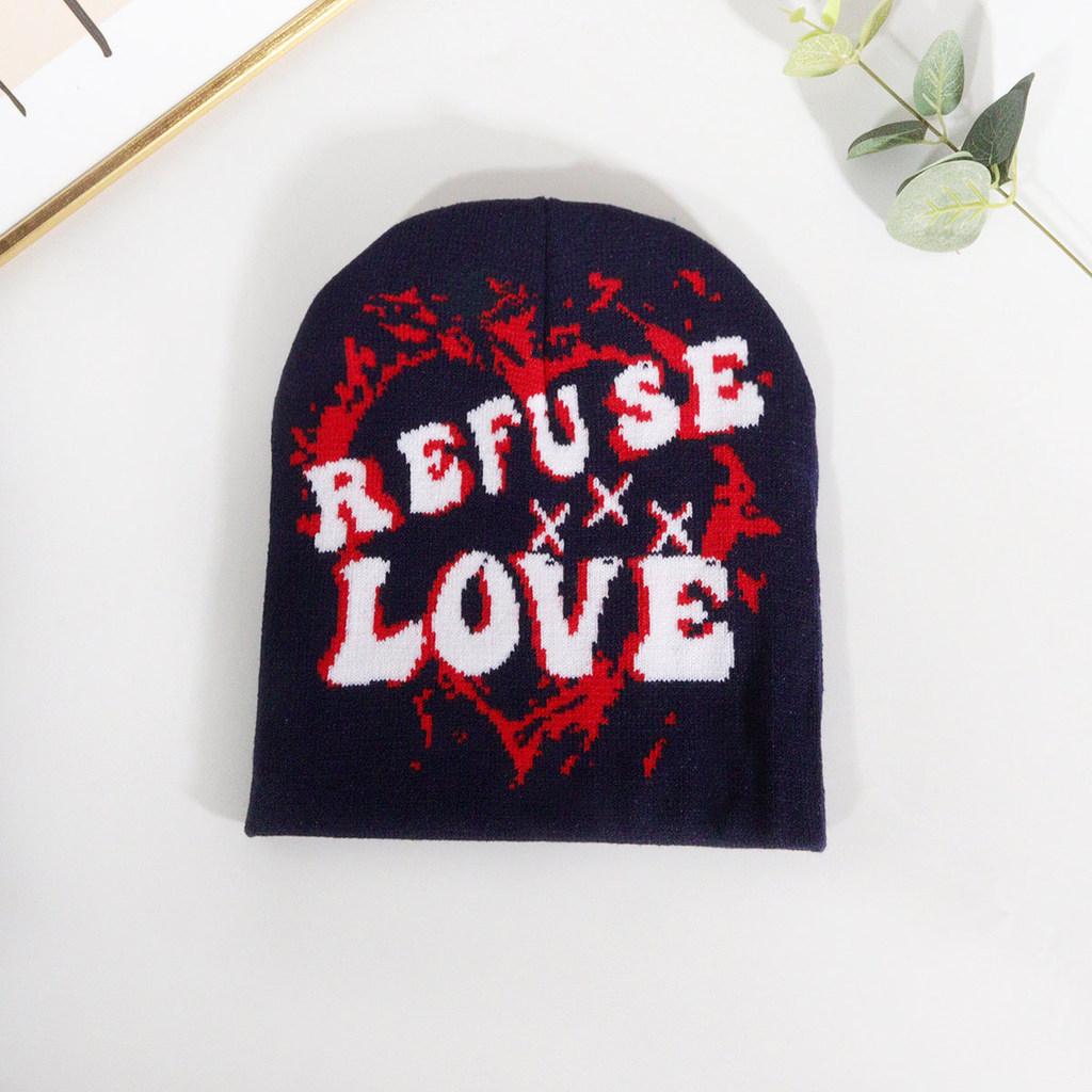 Letter Embellished Knit Cap With Love Text Unisex For Fall Season