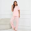 Plus Size Women's New Solid Color V Neck Top Tied Trousers Pajamas Home Suit