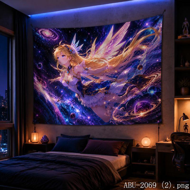 Galaxy Moon Animation Girl Aesthetic Tapestry Dream Cosmic Cartoon Wall Hanging Dormitory anime Bedroom Home Decoration
