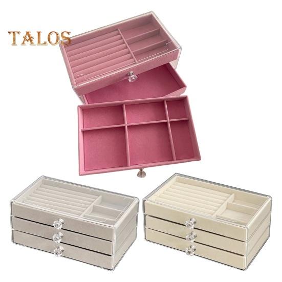 Коробка для хранения ювелирных изделий с 3 слоями, большой вместимостью, закругленными углами, бархатной внутренней частью, органайзером для сережек и колец