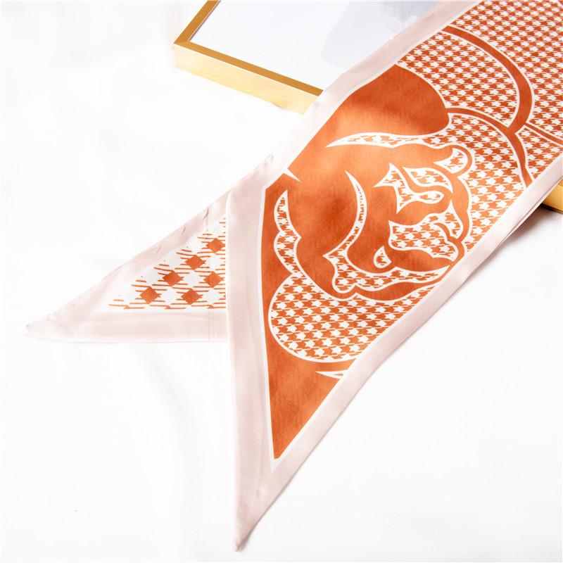 Plaid printing long silk scarf for women, Japan and Korea, sweet simulation silk headband, streamer 1116 summer new scarf wholesale