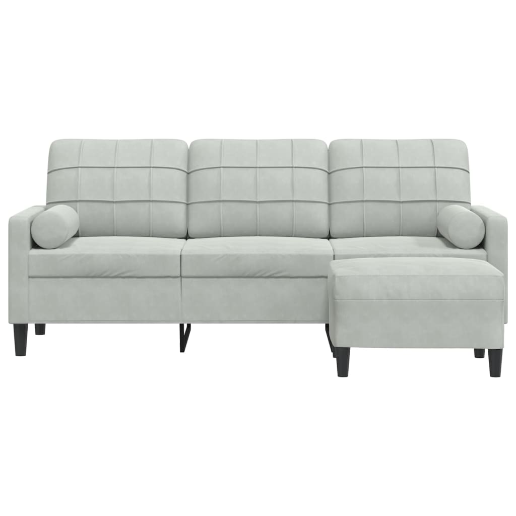 Vidaxl 3-Osobowa Sofa Z Podnóżkiem, Jasnoszara, 180 Cm, Aksamit