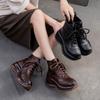 Thick Soled Genuine Leather Height Increasing Short Boots British Style Retro Women's Wedges Shoes