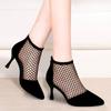 2025 Spring New Spot European and American Sandals Pointed Stiletto Rear Zipper Black Hollow Mesh Fashion Cool Boots