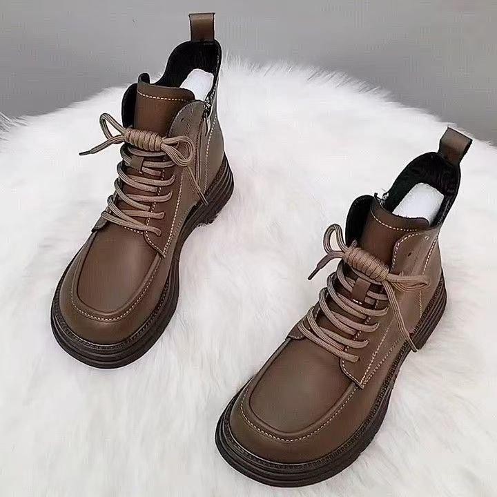 Новые женские бархатные ботинки Мартина из мягкой кожи на толстой подошве, хлопковые ботинки 2025 осень-зима, теплые короткие ботинки, универсальные на плоской подошве, с утолщенным хлопковым с