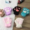 Winter Cute Cartoon Half-Finger Fleece Gloves for Women, Bear & Cat Paw Design.