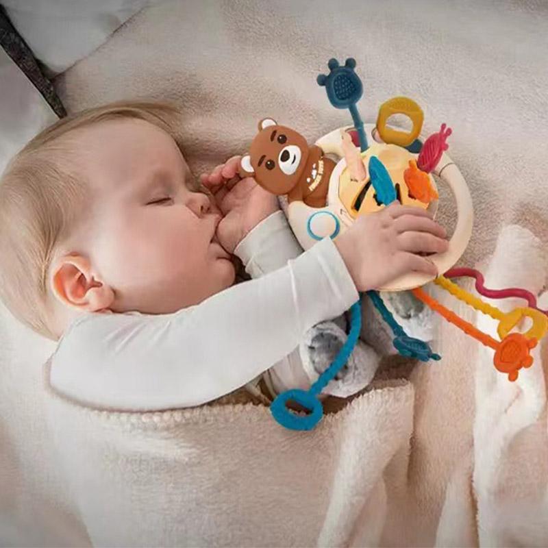 Игрушка Монтессори на веревочке, силиконовый прорезыватель, дорожные игрушки для малышей 1-3 лет, сенсорные игрушки для мелкой моторики, подарок для ребенка