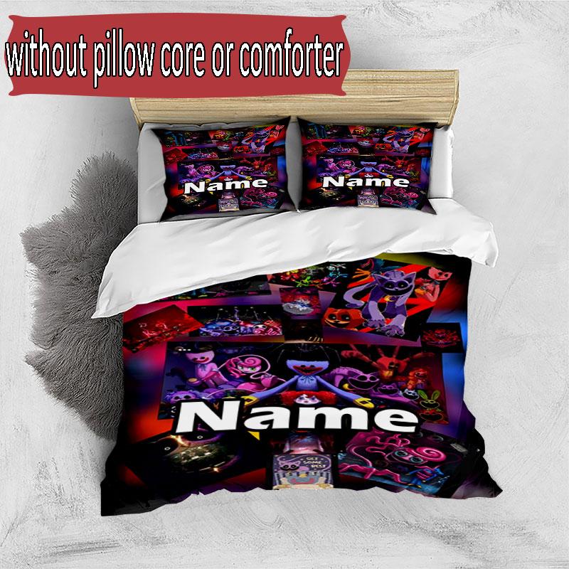 3pcs Duvet Cover Set (1*Duvet Cover + 2*Pillowcase, Without Core), Custom Name Poppy Playtime Pattern Bedding Set, Home Bedroom Decor Gift