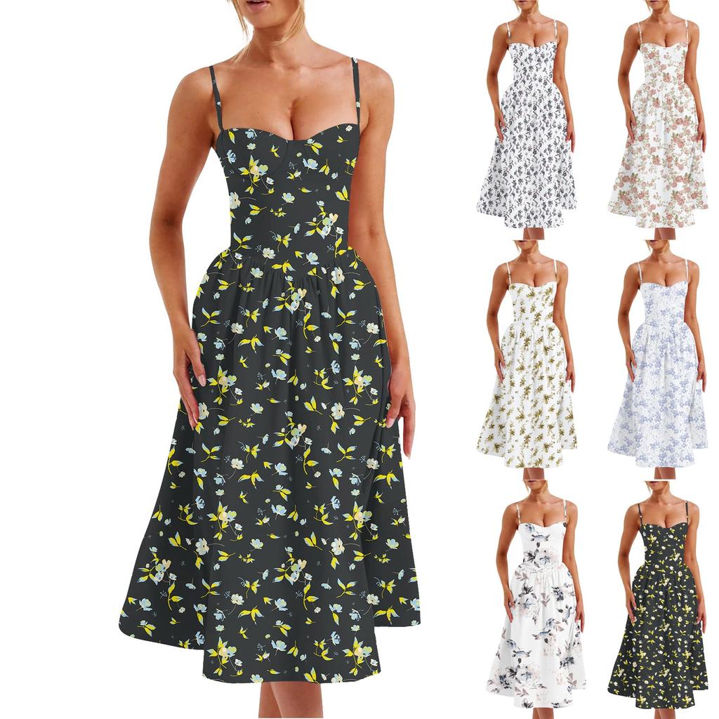 Women's Summer Sexy A-hem Mid-length Dress Slim Waist Suspender Skirt For Women