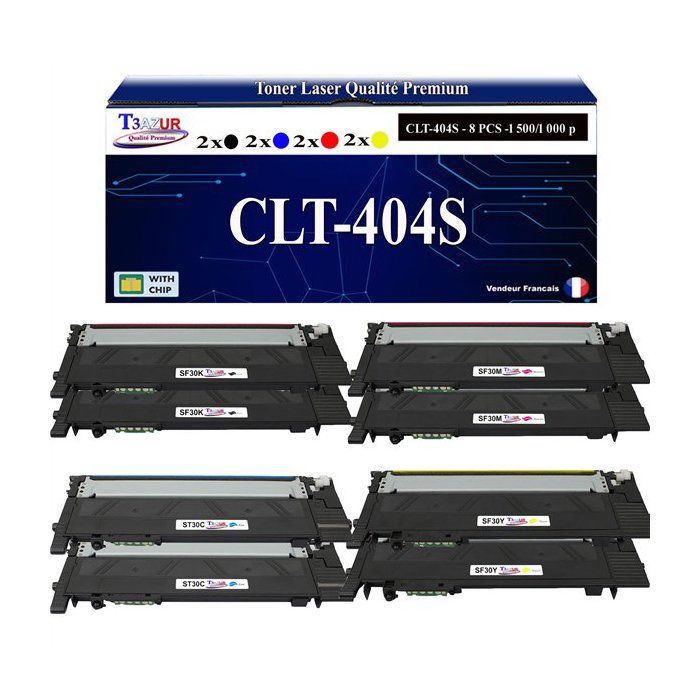 T3AZUR - 8x Toners compatibles avec Samsung CLT-404S pour Samsung Xpress C430 C430W C480 C480FN C480FW C480W C483W