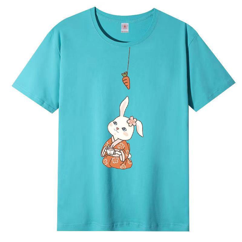 Футболка с изображением кролика из хлопка для женщин 2025 года, летние новые белые трендовые женские свободные топы с короткими рукавами