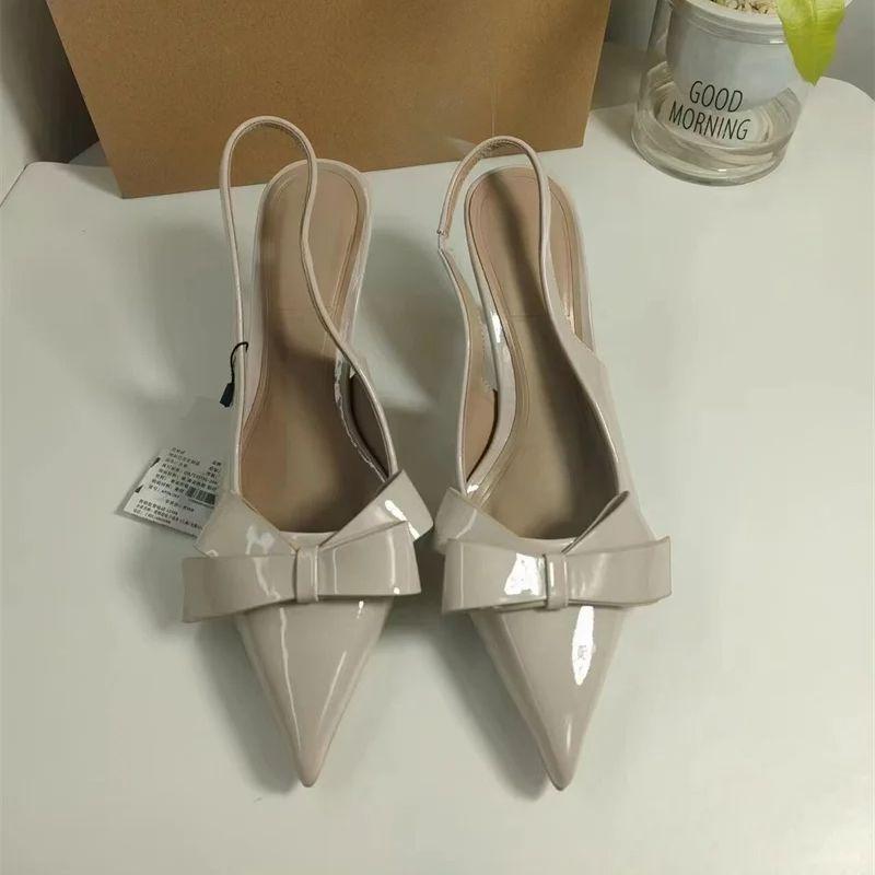 TRAF женские модные туфли на высоком каблуке с бантом, сексуальные туфли-шпильки с острым носком, осень 2024, новые женские элегантные туфли-лодочки на каблуке с открытой пяткой, 3 цвета