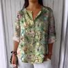 Spring Autumn Button Blouse V-neck Casual Printed Top Shirt for Women