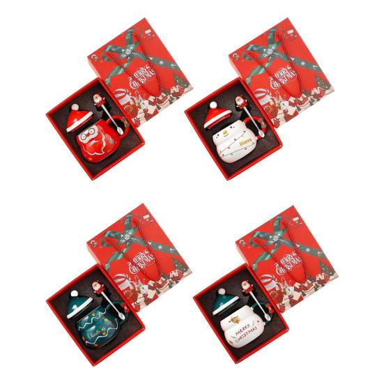 Рождественская керамическая кружка с крышкой и ложкой 480 мл Большая емкость Кофейная чайная кружка