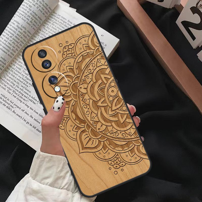 Деревянный чехол с цветочной мандалой для Honor 90 Lite Magic 5 Pro 70 50 10 Honor X8 X7 X9 X9a X8a X7a X6a 9X 8X Задняя крышка