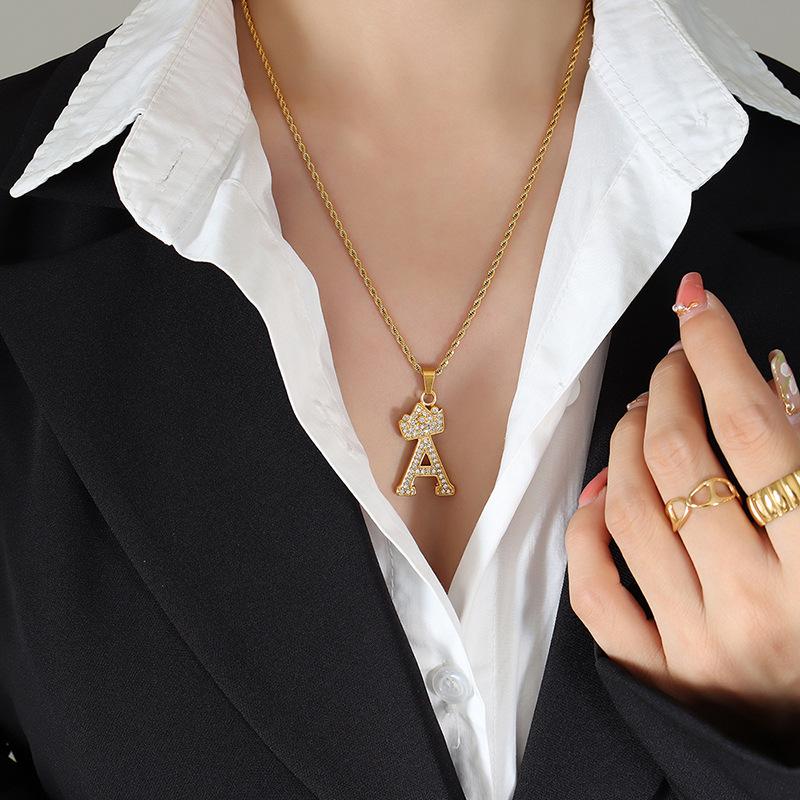 Smart Crown Necklace Korean Version Creative Fashion Design Zircon 26 Letter Pendant Gold-Plated Collarbone Chain Jewelry