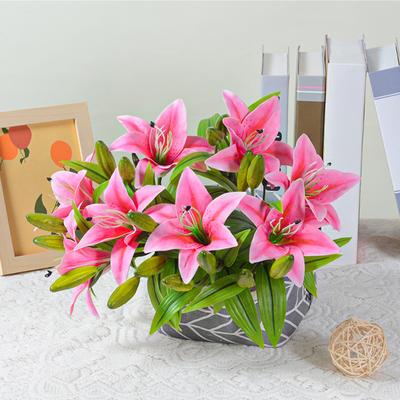 Искусственный цветок лилии в полном расцвете Искусственный цветок лилии 1 головка 2 бутона Искусственная ветка лилии с эффектом реального прикосновения для домашней вечеринки Свадебное украшение для центра стола