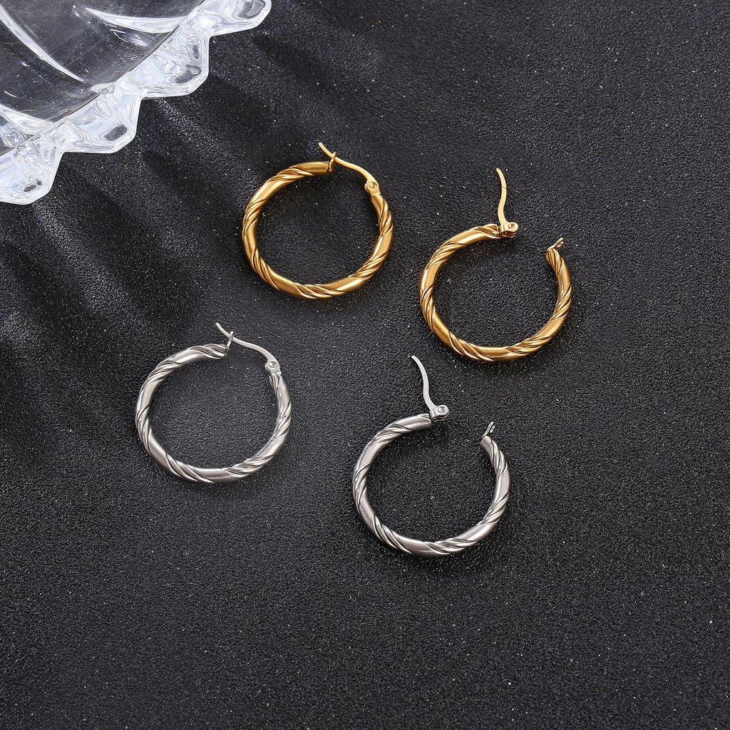 European and American Trendy Twisted Stainless Steel Hoop Earrings - Simple Women's 316 Titanium Steel Design