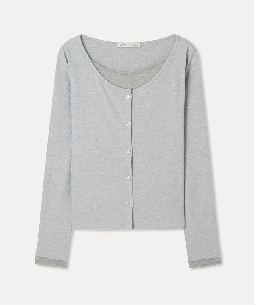 MIXXO Многослойная футболка с длинным рукавом в стиле пуговиц_Miwlwg401A Miwhwg57Qa