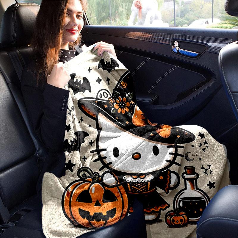 1pc Witch Hello Kitty Blanket, Seasonal Universal Home Decorative Throw Blanket for Room, Living Room, Travel, Camping, Car Blankets, Beach, Office Na