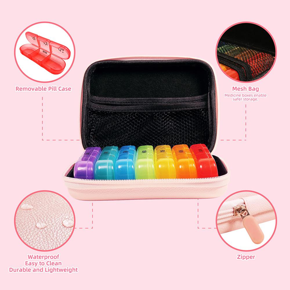 21 Compartments Pill Organizer Moisture-Proof Pill Box for 7 Days a Week Leather Bag Storage Box Vitamin Medicine Fish Oil