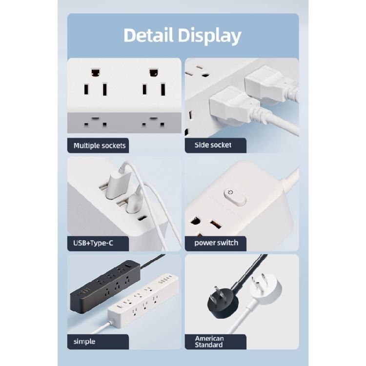 Slim Power Strips With 9Outlets 3 USB 2 USB C Port Surge Protectors Flat Plugs For Home Office Travel Charging Needs