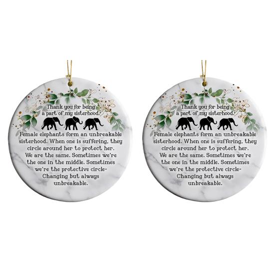 Elephant Sisterhood Keepsake Ceramic Round/Heart Ornament Elephant Friendship Hanging Ornaments Gift for Best Friends