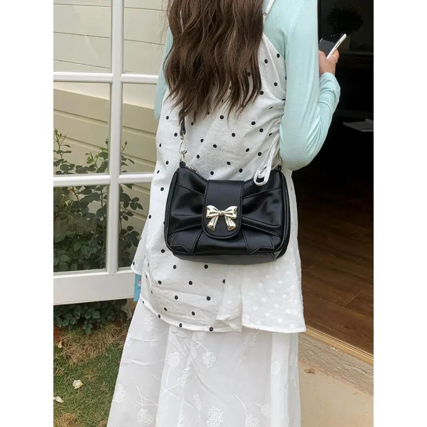 Новые кожаные сумки через плечо для женщин, милые сумки через плечо с бантом для девочек, повседневные однотонные плиссированные женские сумки