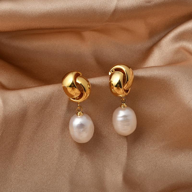Baroque Pearl Earrings, French Style Studs, Irregular Shape, Vintage Gold Earrings, Designer Jewelry