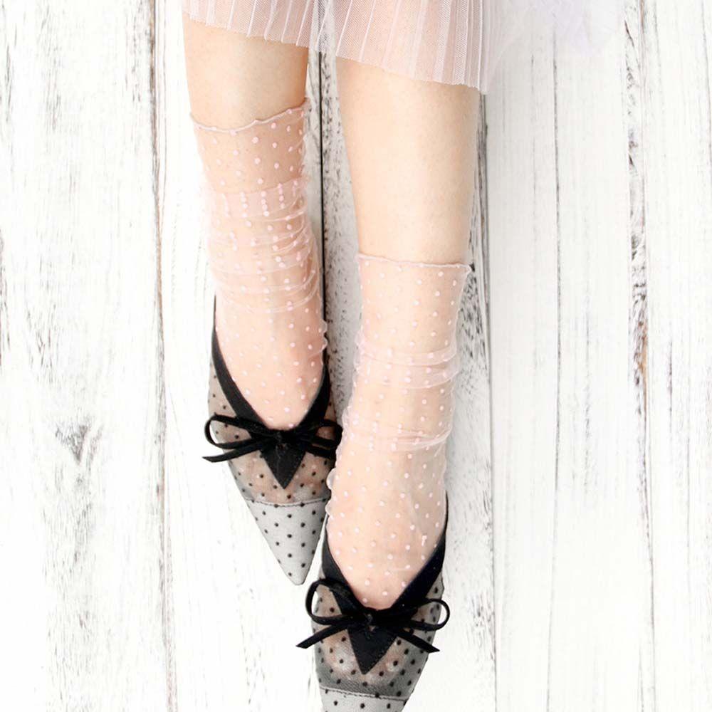 Women Dot Female Fashion Nylon Glass Stockings Tulle Socks Dress Socks