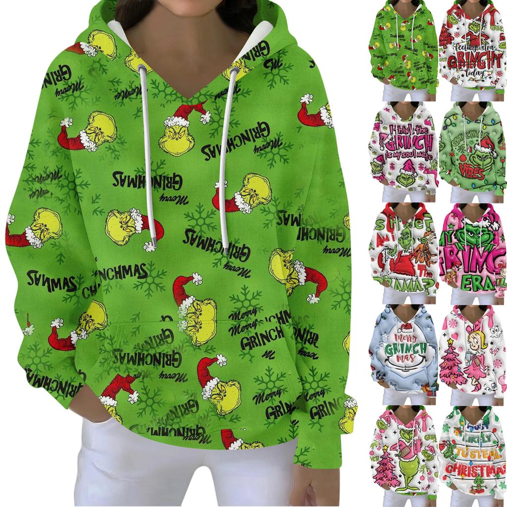 Christmas Hoodies For Women Funny Cute Printed Holiday Sweatshirt Winter Oversized Pullover Tops