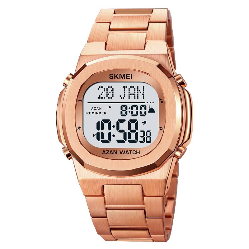Skmei Роскошные мусульманские цифровые часы Azan из нержавеющей стали для мужчин с молитвой, компасом Qibla, азаном, будильником, хиджрой, исламские наручные часы