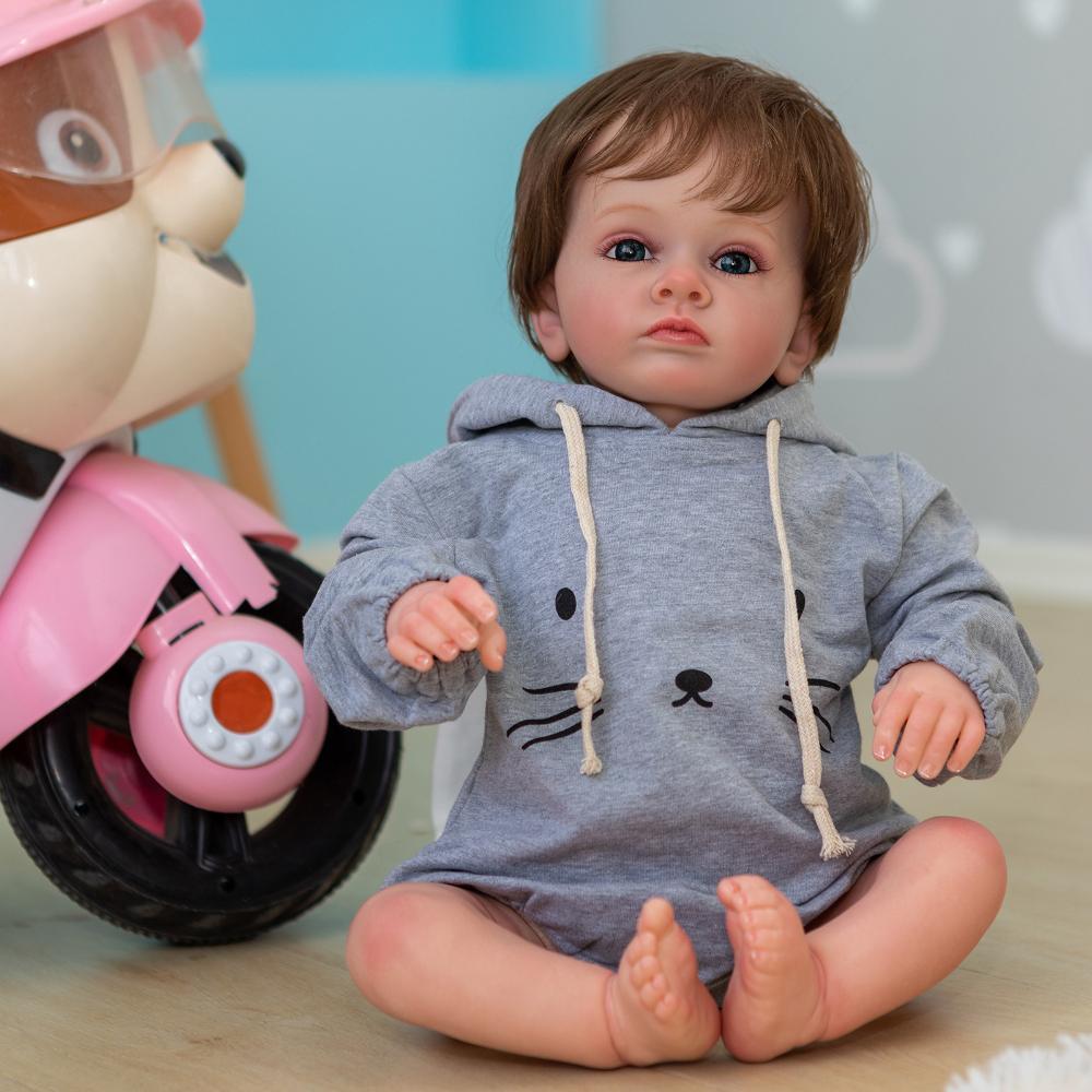 24'' 60cm Simulation Reborn Doll Tutti Soft Cloth Body Lifelike Baby Boy Doll with Rooted Short Hair True To Like Newborn Babies Dolls for Kids Age 3+
