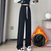 Женские осенние классические повседневные универсальные спортивные брюки с высокой талией, модные однотонные эластичные утолщенные хлопковые прямые брюки