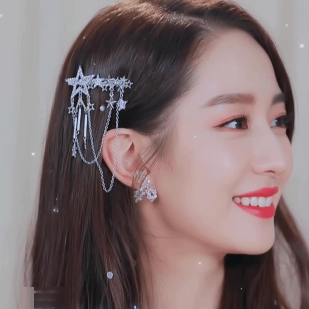 Harajuku Sparkling Punk Hair Clip Crystal Star Fairy Hair Accessories Y2K Headwear Tassel Hairpins for Women Girl