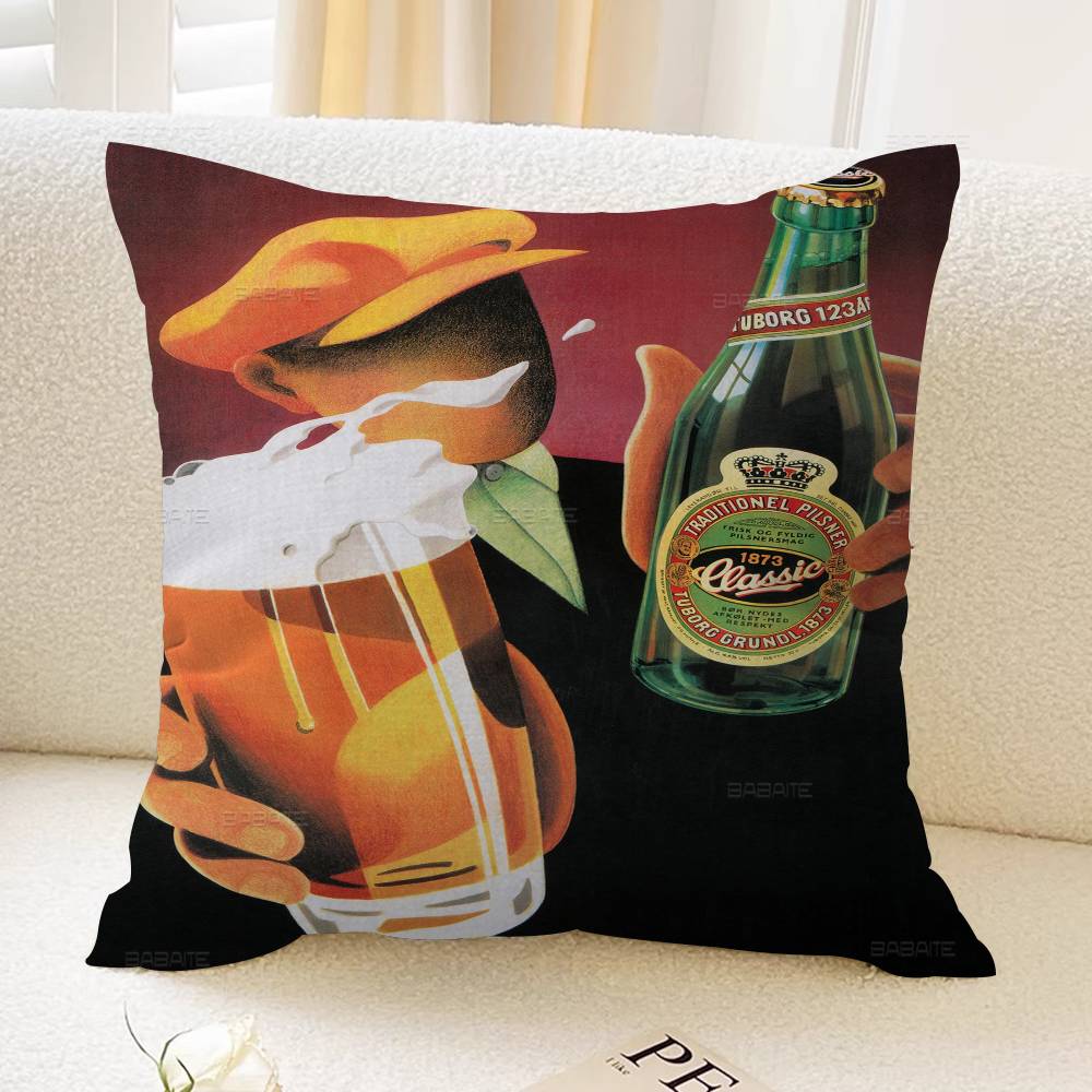 Anime Retro Beer Drink Art Pillow Cover for Bedroom Room and Living Room Sofa Decorative Cushion Cover