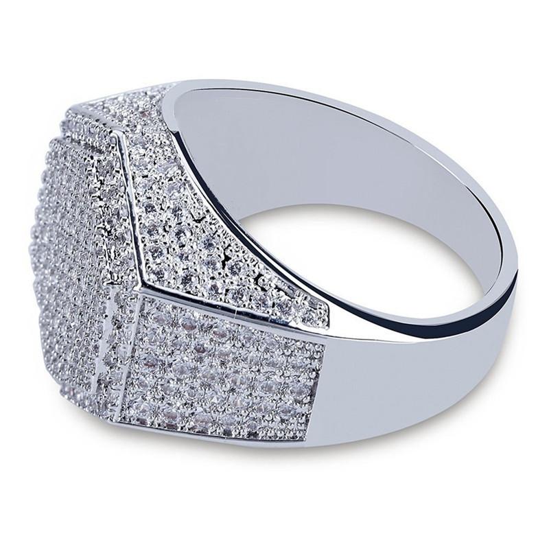 Milangirl Модные Мужские Кольца Медь Золотой Серебряный Цвет Кольцо Iced Out Блестящее Паве Кубический Цирконий Геометрическое Кольцо Шармы Для Мужчин Подарок