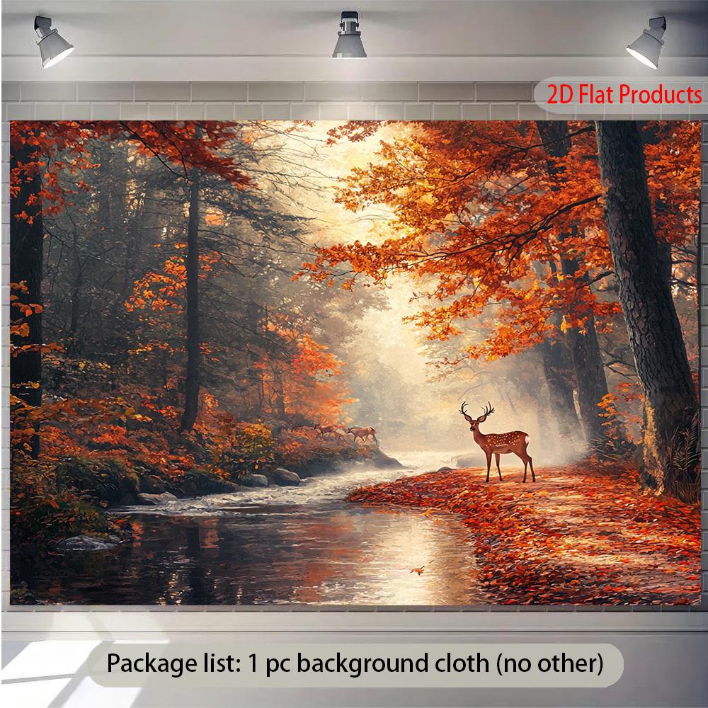 2D flat design, 1 piece - Autumn Forest Deer and River, suitable for weddings, parties and decoration