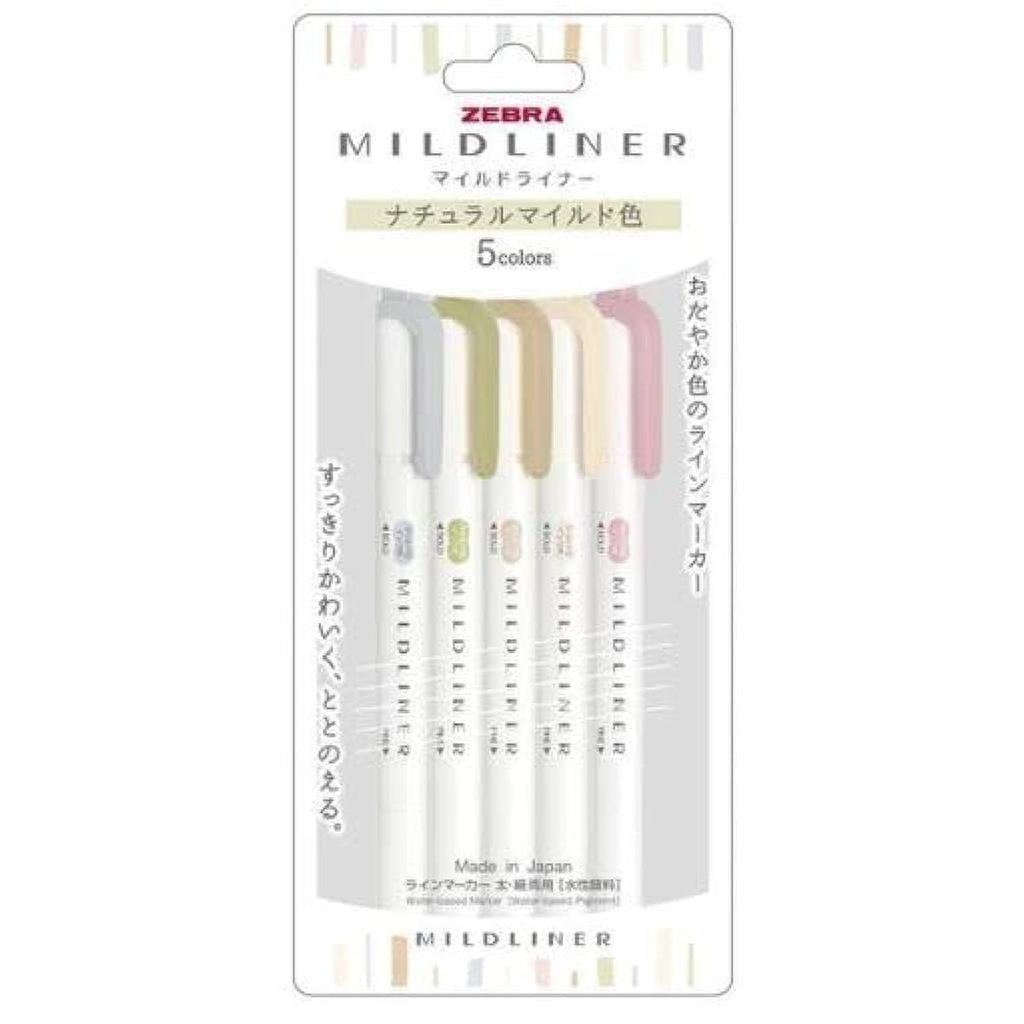 Zebra Mildliner Dual Tip Highlighters, Water-Based, Natural Mild Colors, 5-Pack, WKT7-5C-NTC
