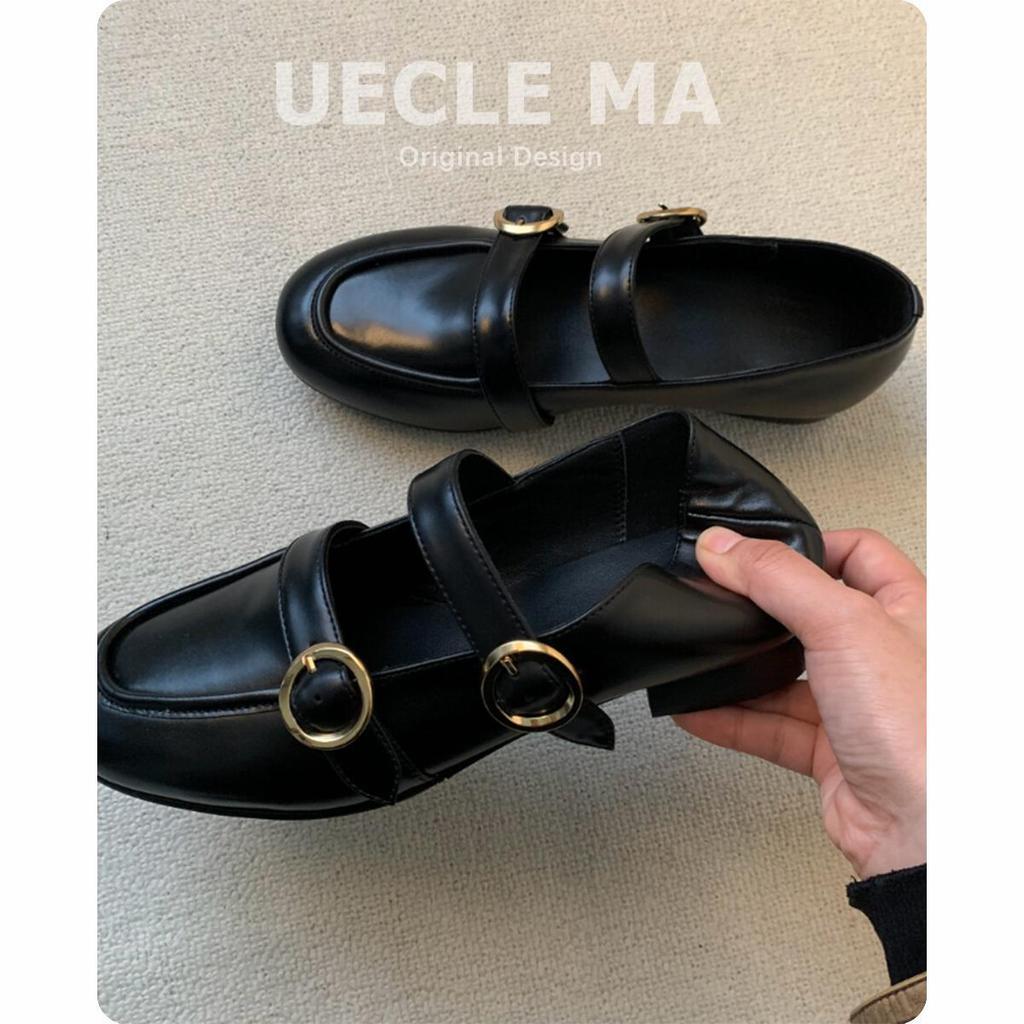 Cowhide version~ retro round head buckle with flat sole shoes women's new British temperament leather shoes Mary Jane shoes