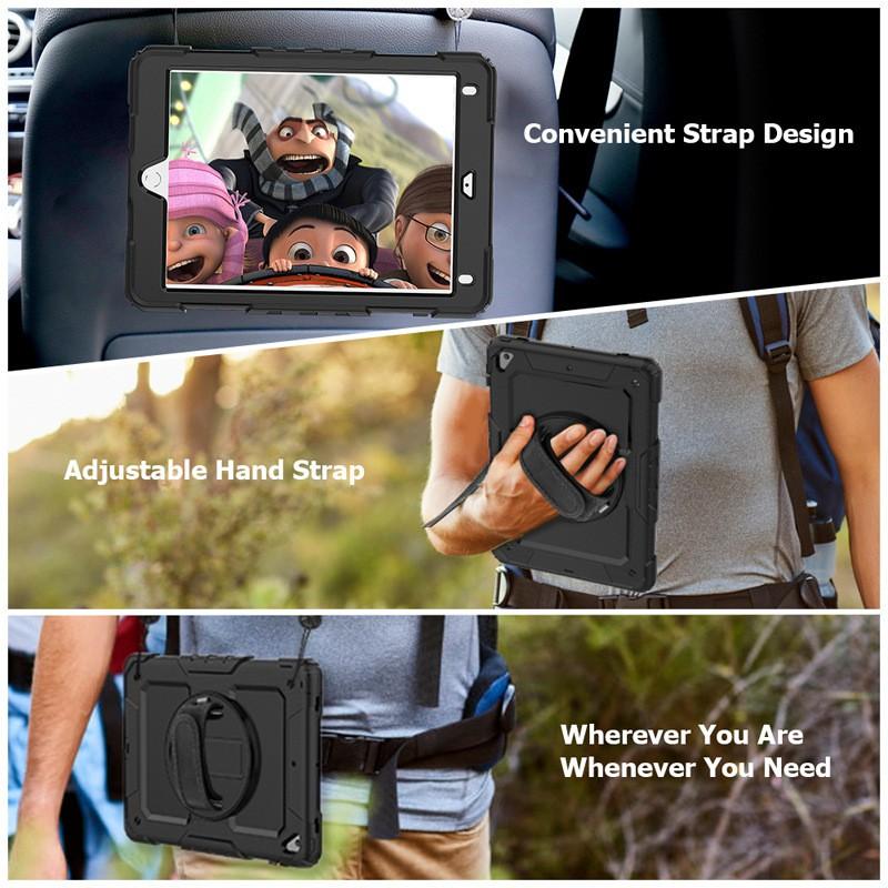 Silicone PC Rotating Stand Case With Hand Strap IPad Pro 11 Inch 2020 Air 4 10.9 Mini 5 9.7 10.2 10.5