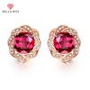New Fashion Temperament Luxury Round Simulation Red Tourmaline Caibao Opening Ring Female Earrings