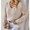 Women's Autumn and Winter Knitted Hollowed-out Long-sleeved V-neck Pullover Sweater