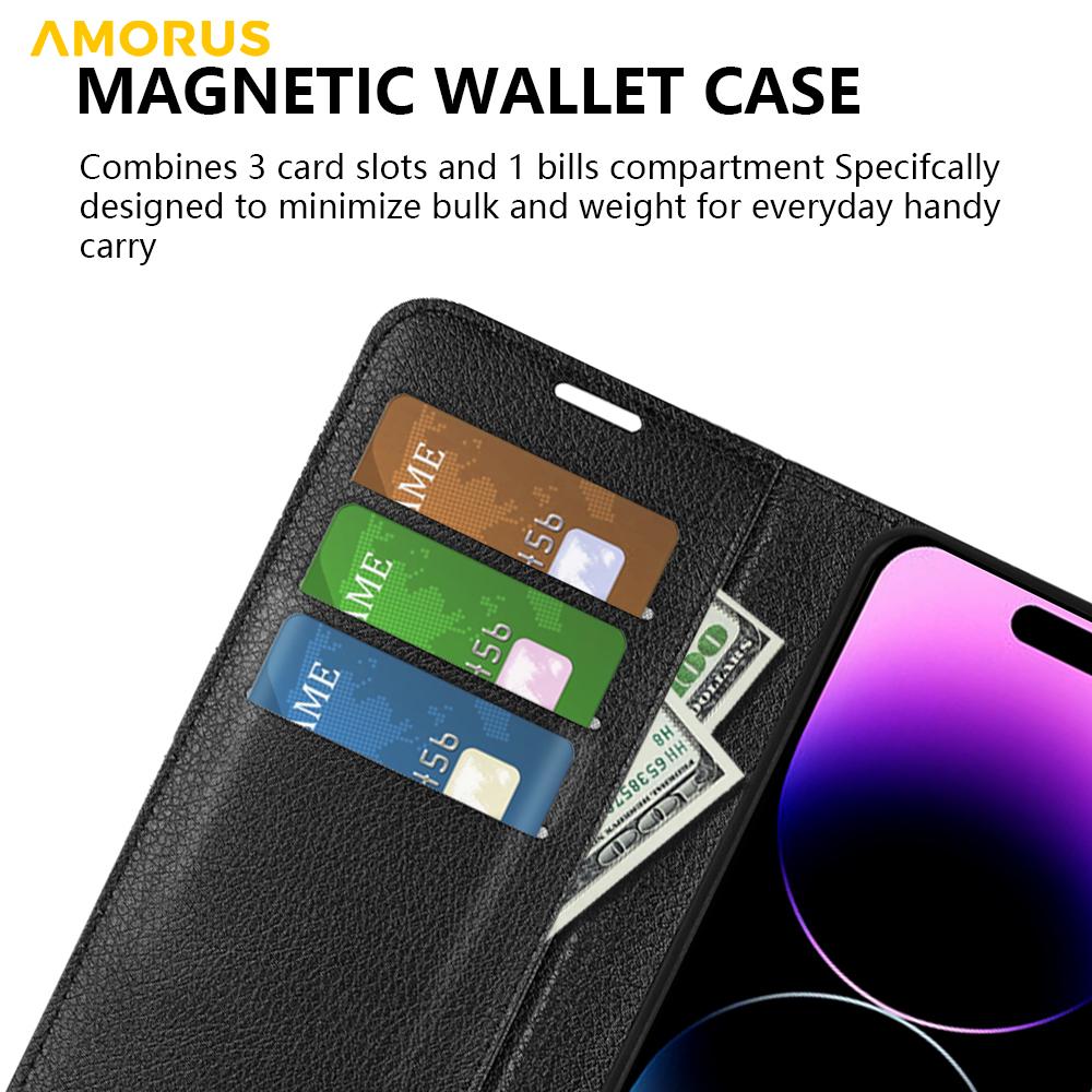 For iPhone 14 Pro Wallet Case Litchi Texture Shockproof Leather Flip Stand Phone Cover